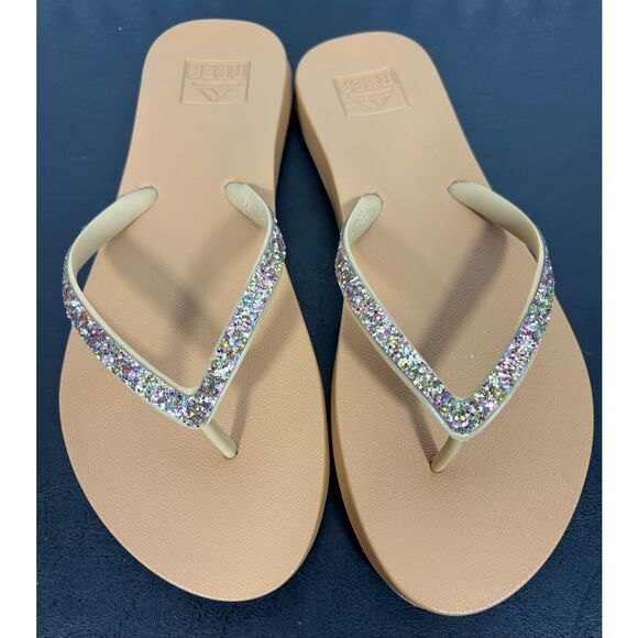 Reef Stargazer Tan Flip Flops Thongs Sandals Glitter Size 6-7 - Picture 1 of 9